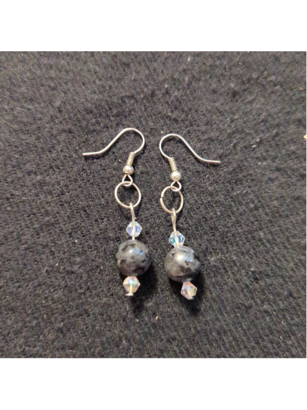Silver Tone Grey Labradorite Gemstone and Swarovski Crystal Beaded Earrings - Picture 1 of 2